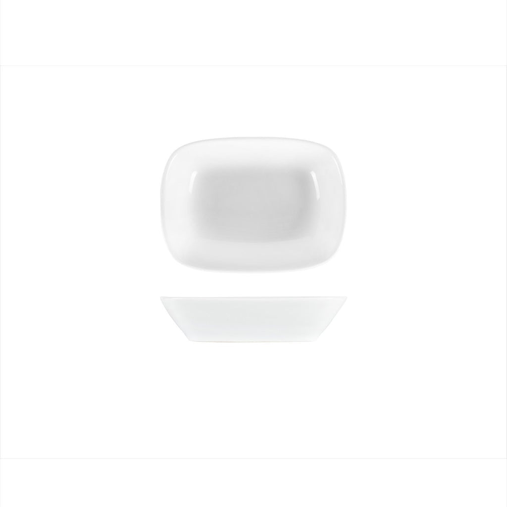 Turgla Delta-Coupe 6.5Inch  x 4.75Inch  x h:1.5Inch  12 oz. Rectangular White Porcelain Deep Plate SKU: EO17KR00