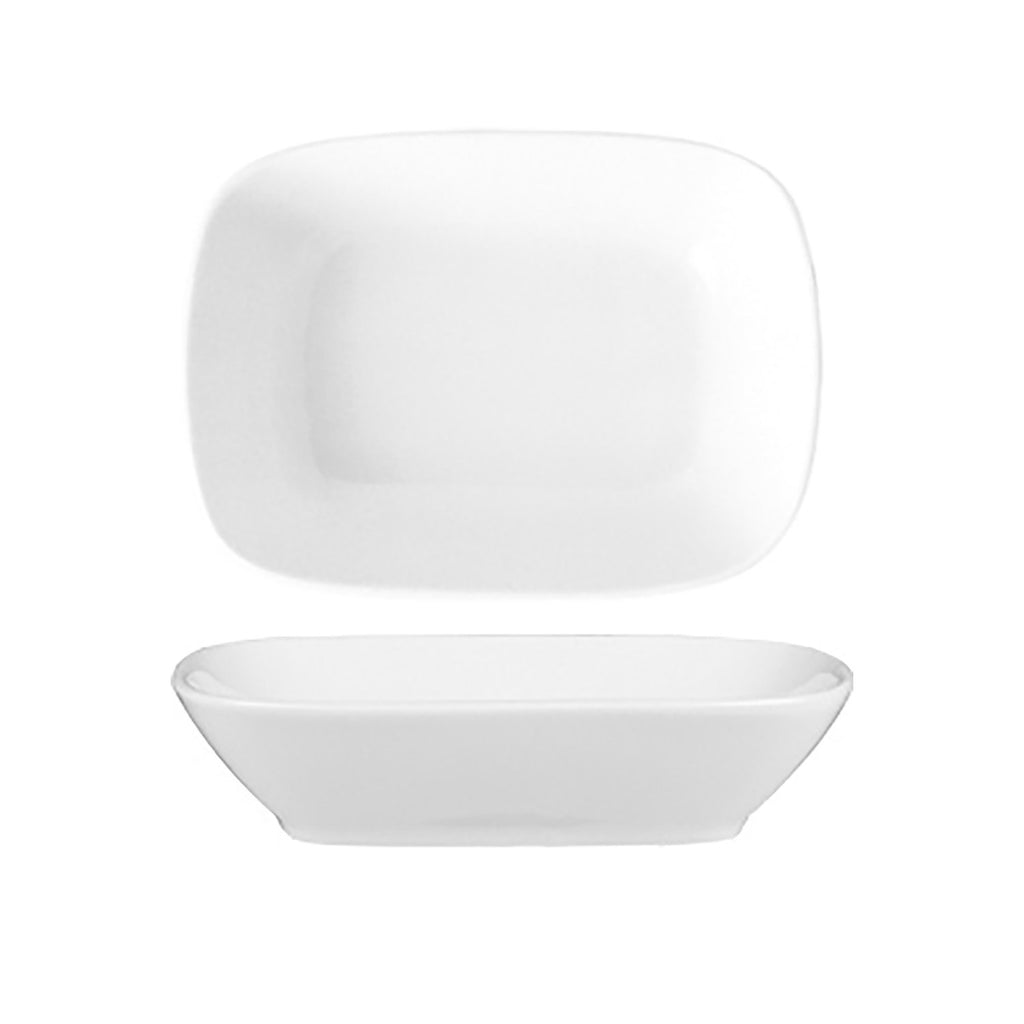 Turgla Delta-Coupe 8Inch  x 5.75Inch  x h:1.75Inch  20 oz. Rectangular White Porcelain Deep Plate SKU: EO20KR00