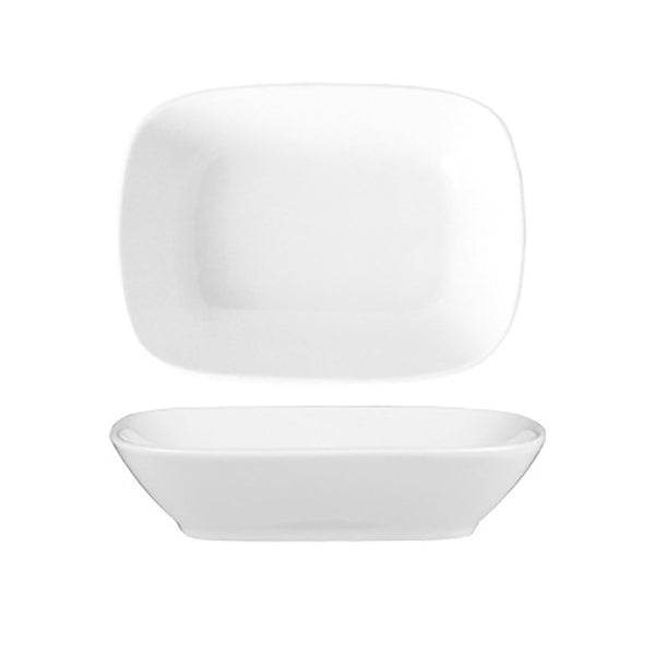 Turgla Delta-Coupe 8Inch  x 5.75Inch  x h:1.75Inch  20 oz. Rectangular White Porcelain Deep Plate SKU: EO20KR00