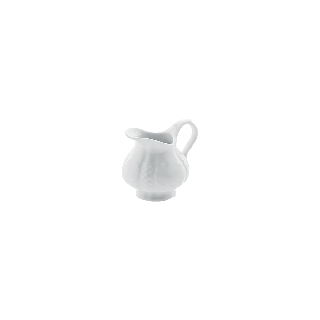 Turgla Flora dia.5.5Inch  h:3.25Inch  6 oz. Round White Porcelain Creamer SKU: FLO02SU00