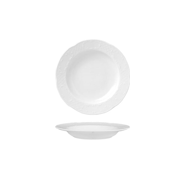 Turgla Flora dia.8.5Inch  h:1.25Inch  8 oz. Round White Porcelain Deep Plate SKU: FLO22CK00