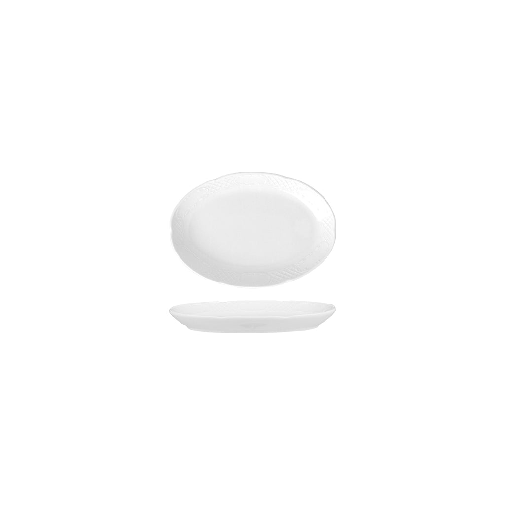 Turgla Flora 9Inch  x 6Inch  x h:1.25Inch  Oval White Porcelain Platter SKU: FLO23KY00