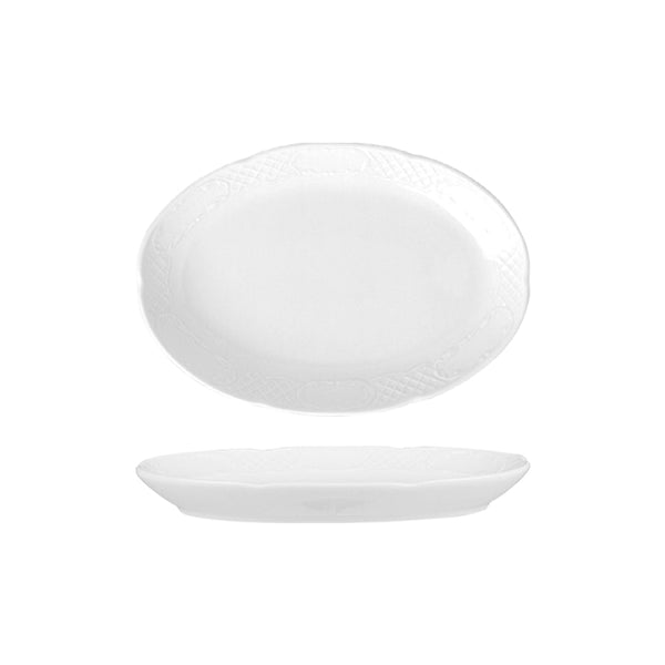 Turgla Flora 11Inch  x 7Inch  x h:1.25Inch  Oval White Porcelain Platter SKU: FLO28KY00