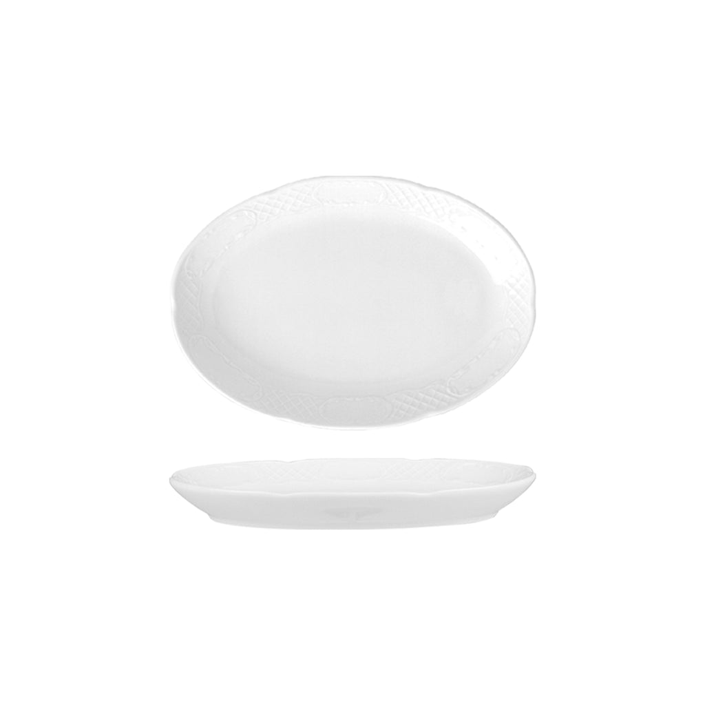 Turgla Flora 12.5Inch  x 9Inch  x h:1.5Inch  Oval White Porcelain Platter SKU: FLO32KY00