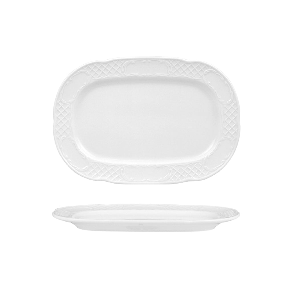 Turgla Flora 13Inch  x 9Inch  x h:1Inch  Rectangular White Porcelain Platter SKU: FLO34KYK00