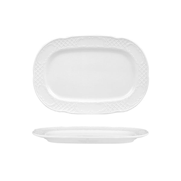 Turgla Flora 13Inch  x 9Inch  x h:1Inch  Rectangular White Porcelain Platter SKU: FLO34KYK00