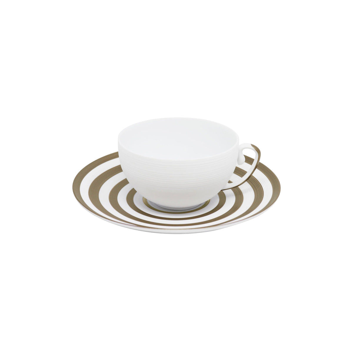 Jl Coquet HEMISPHERE Striped Metallic Grey - Tea Cup and Saucer - 7.4 fl oz SKU: HEM3024BS0045