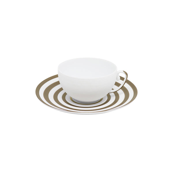 Jl Coquet HEMISPHERE Striped Metallic Grey - Tea Cup and Saucer - 7.4 fl oz SKU: HEM3024BS0045