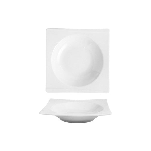 Turgla Hong Kong 7.75Inch  x 7.75Inch  x h:1.75Inch  12 oz. Square White Porcelain Deep Plate SKU: HKG28CK00