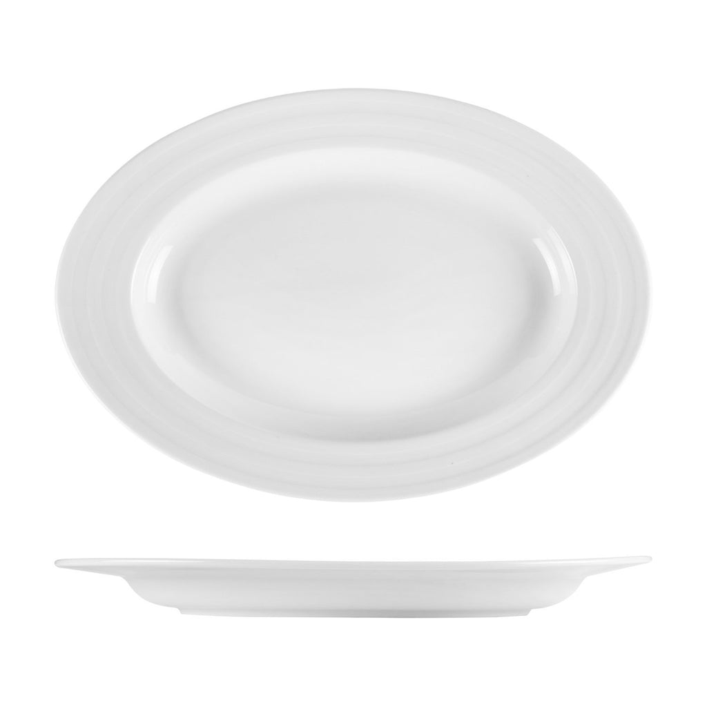 Turgla Lizbon 15.25Inch  x 10.5Inch  x h:1.5Inch  Oval White Porcelain Platter SKU: LIZ39KY00