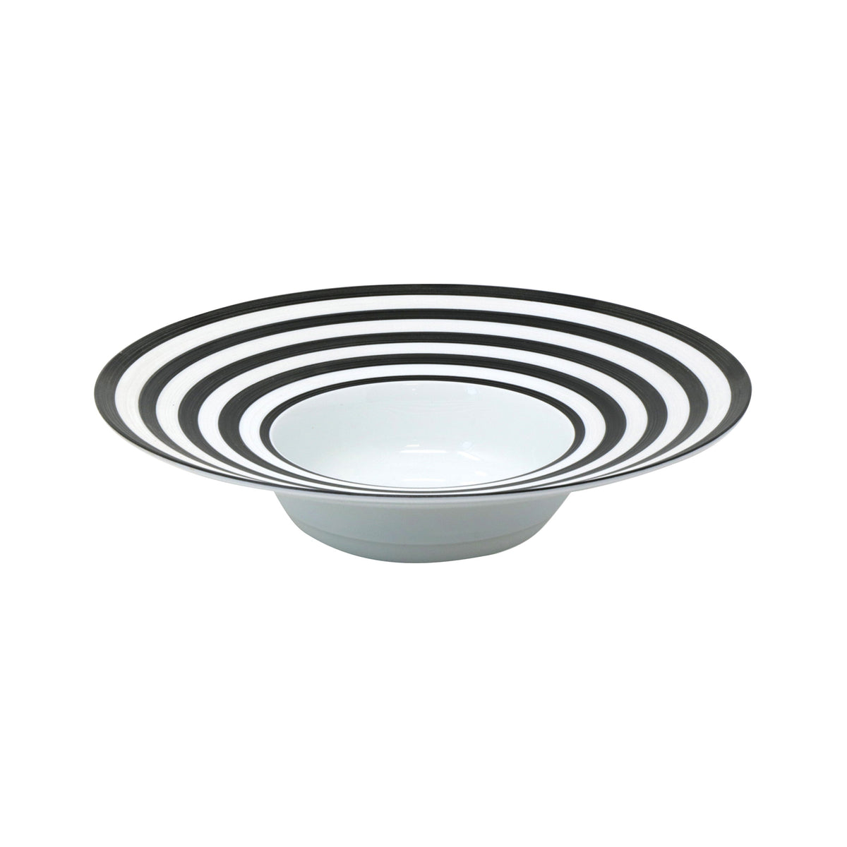 Jl Coquet HEMISPHERE Striped Black Bakelite - Large Rimmed Deep Plate - 10.4 in SKU: HEM1023BS0177