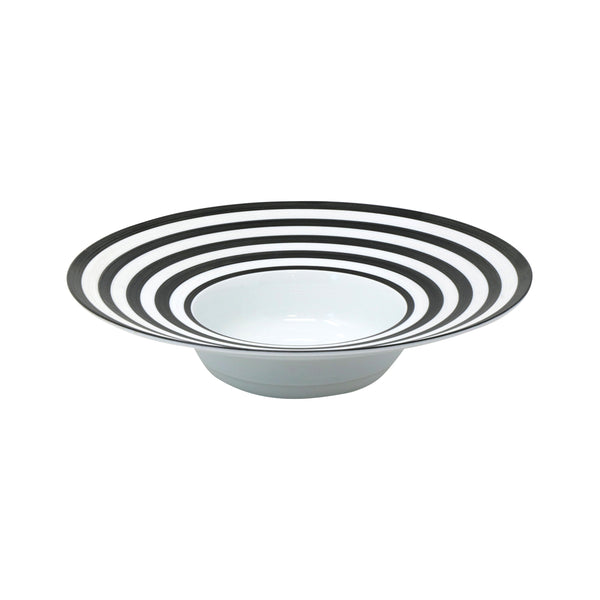 Jl Coquet HEMISPHERE Striped Black Bakelite - Large Rimmed Deep Plate - 10.4 in SKU: HEM1023BS0177