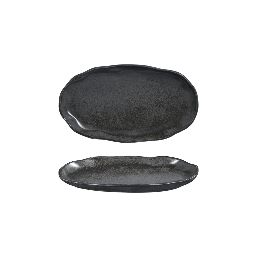 Turgla Amorf Notte 11.5Inch  x 6.5Inch  Organic Black Vitrified Plate SKU: T-AFRNOT29OV-6