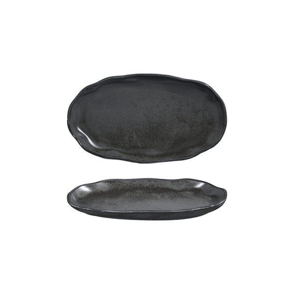 Turgla Amorf Notte 11.5Inch  x 6.5Inch  Organic Black Vitrified Plate SKU: T-AFRNOT29OV-6