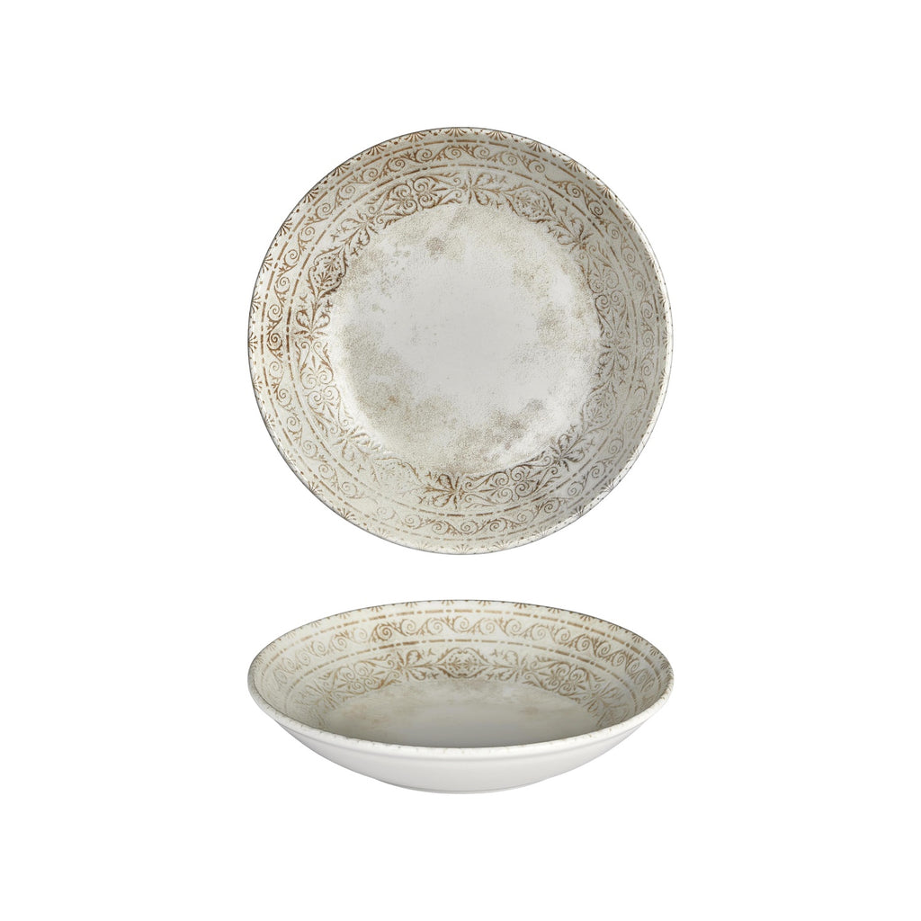 Turgla Antico dia.9.75Inch  h:2Inch  44 oz. Round Brown Vitrified Deep Plate SKU: T-ANFL25CK-6