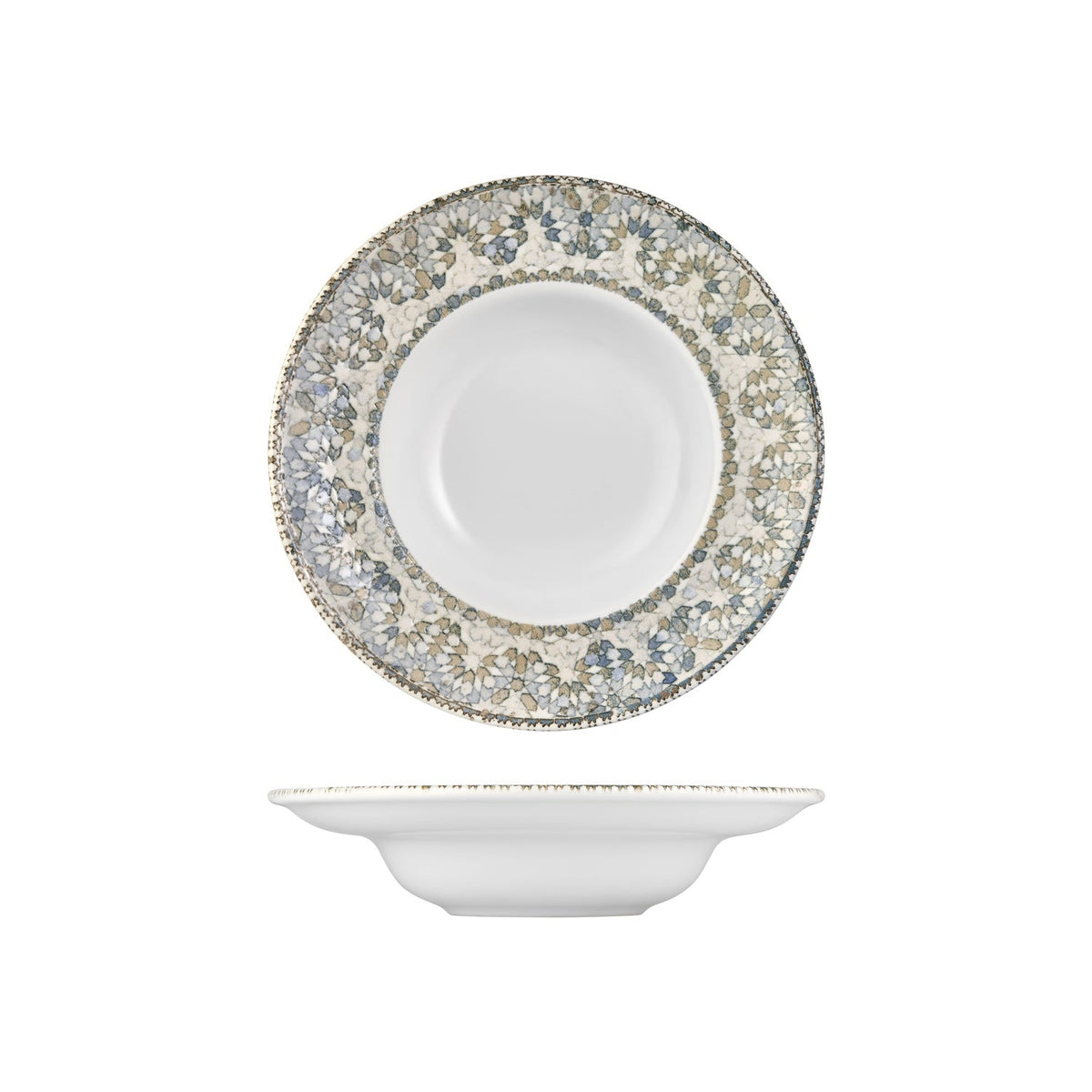 Turgla Azora dia.10.75" h:2.5" 17 oz. Round Decorated Vitrified Deep Plate SKU: T-AZZT27CK-6