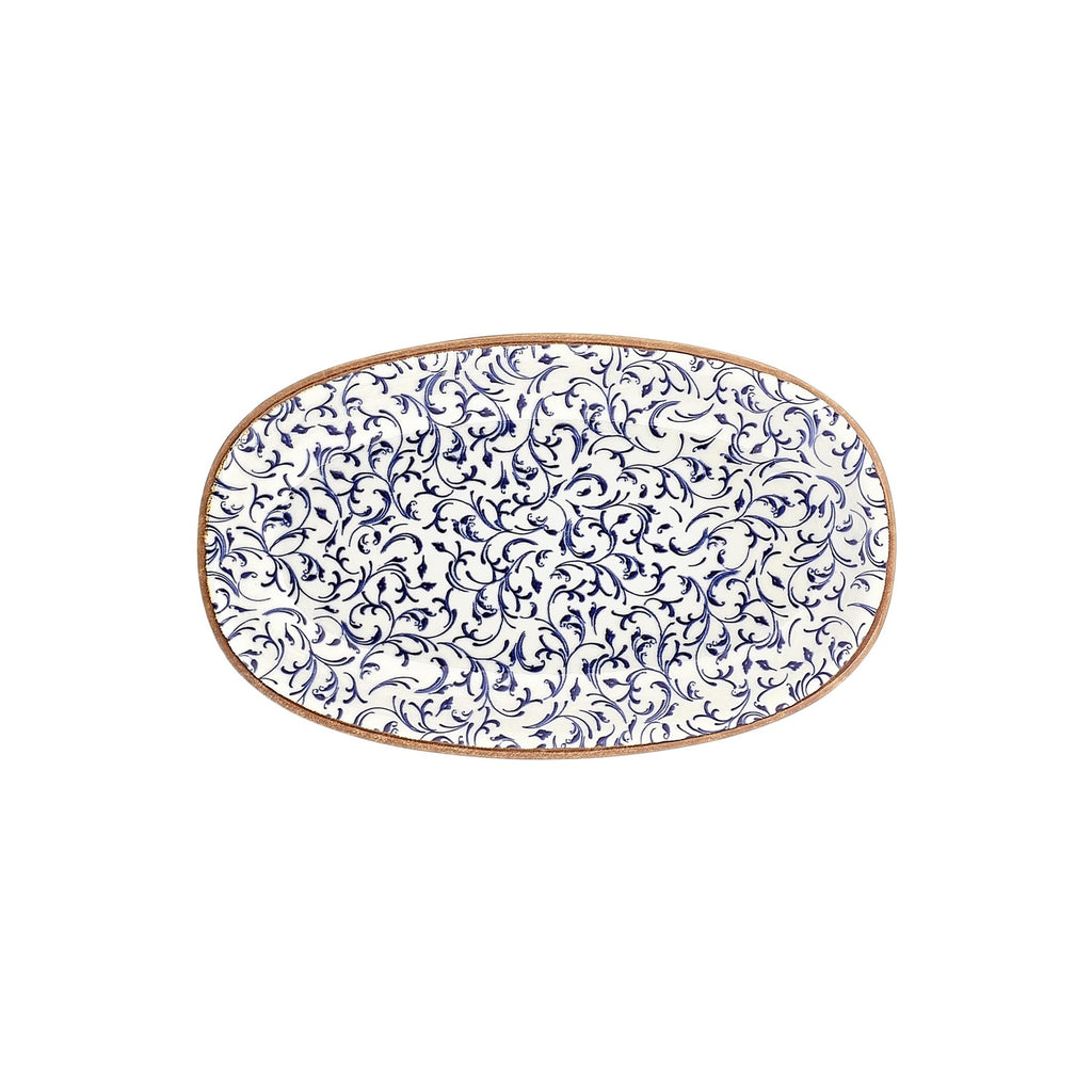 Turgla Edera 13.5Inch  x 8Inch  x h:1.5Inch  Oval Blue Vitrified Platter SKU: T-EAZT34OV-6