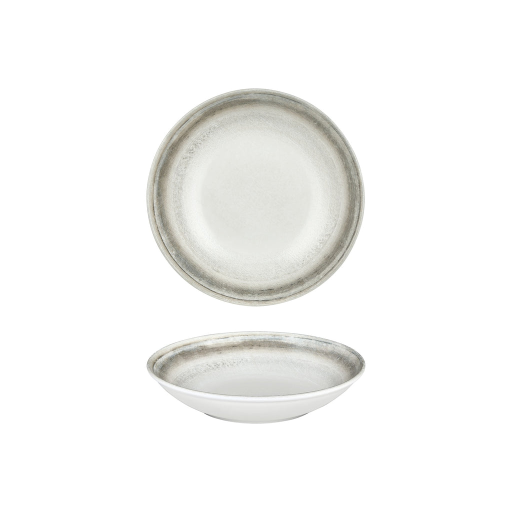 Turgla Ephyra dia.9Inch  h:1.75Inch  34 oz. Round Gray Vitrified Deep Plate SKU: T-EPHFL23CK-6