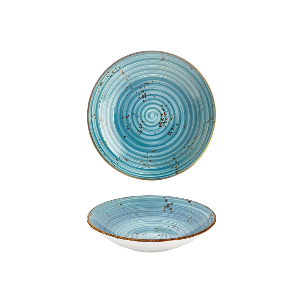 Turgla Infinity dia.9Inch  h:1.75Inch  34 oz. Round Turquoise Vitrified Deep Plate SKU: T-HAINFL23CK-6