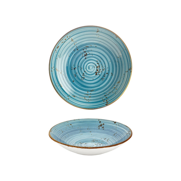 Turgla Infinity dia.9.75Inch  h:2Inch  44 oz. Round Turquoise Vitrified Deep Plate SKU: T-HAINFL25CK-6