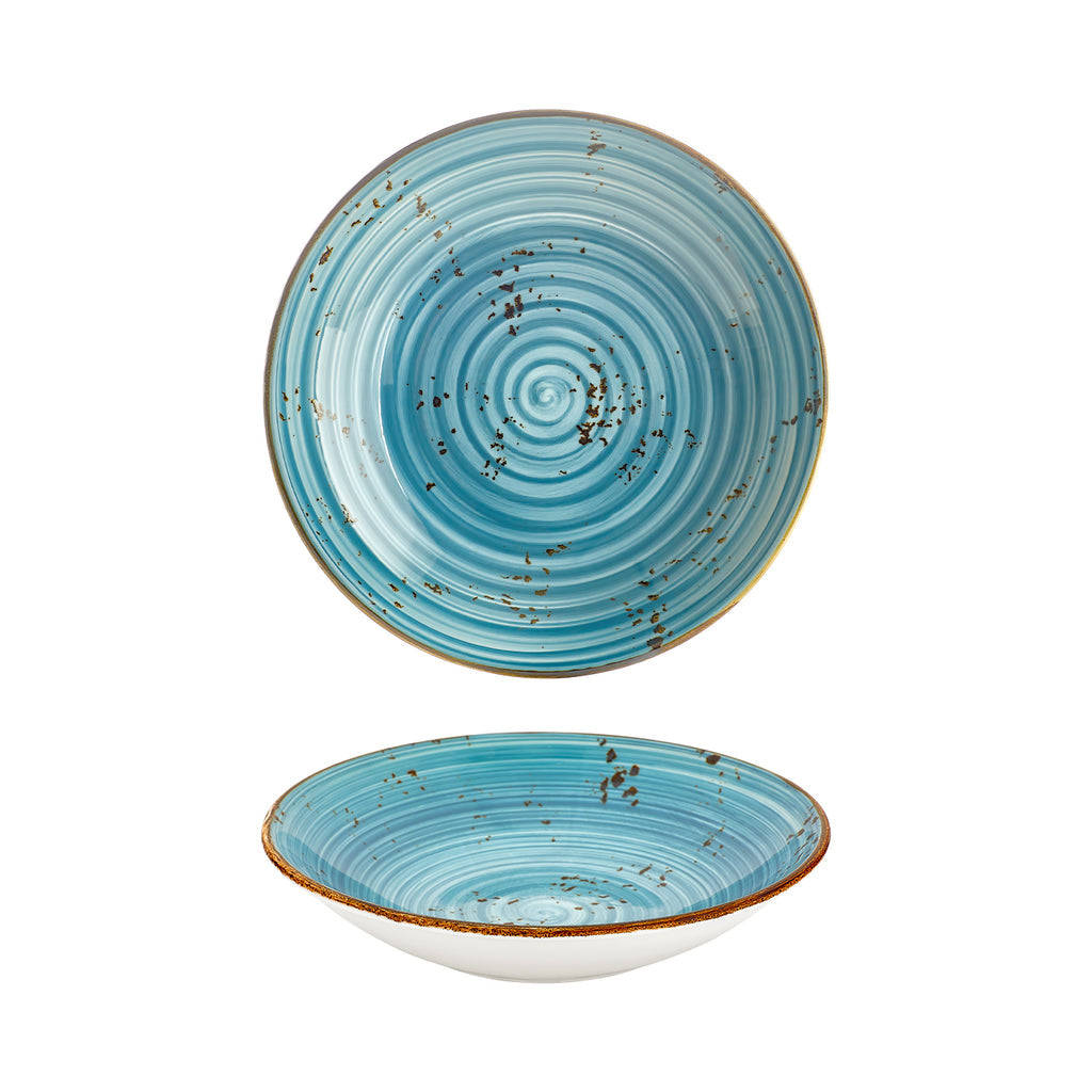 Turgla Infinity dia.11Inch  h:0Inch  57 oz. Round Turquoise Vitrified Deep Plate SKU: T-HAINFL28CK-6