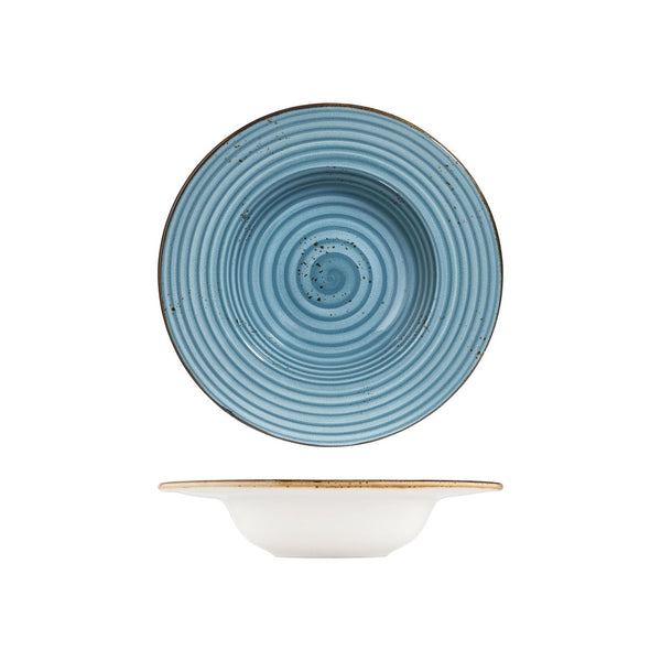 Turgla Infinity dia.11Inch  h:2.25Inch  16 oz. Round Turquoise Vitrified Deep Plate SKU: T-HAINGT28CK-6