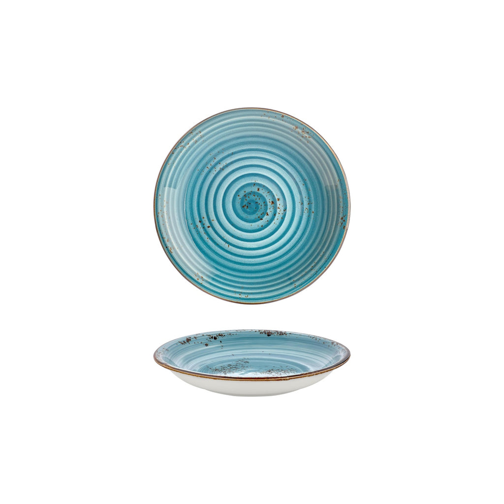 Turgla Infinity dia.8.25Inch  h:0Inch  17 oz. Round Turquoise Vitrified Deep Plate SKU: T-HAINZT21CK-12