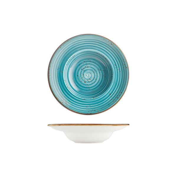Turgla Infinity dia.9.75Inch  h:2.25Inch  14 oz. Round Turquoise Vitrified Deep Plate SKU: T-HAINZT25CK-6