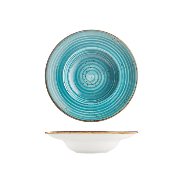 Turgla Infinity dia.10.75Inch  h:2.5Inch  17 oz. Round Turquoise Vitrified Deep Plate SKU: T-HAINZT27CK-6