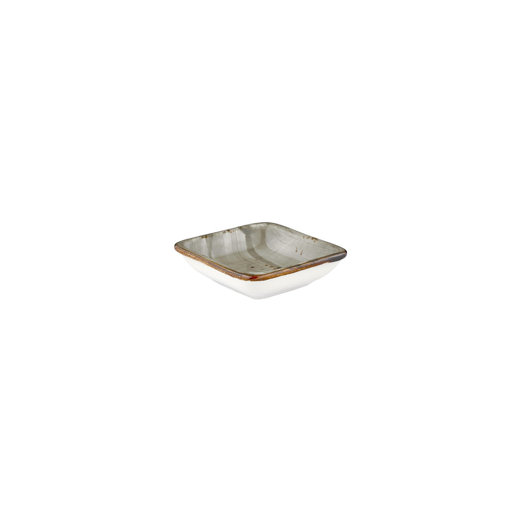 Turgla Supreme 4Inch  x 3.5Inch  x h:0.5Inch  2 oz. Square Gray Vitrified Bowl SKU: T-HASPAR13KS-24