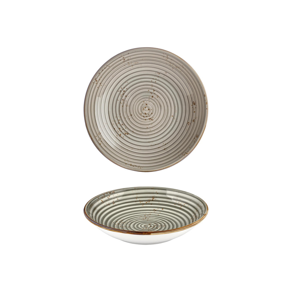Turgla Supreme dia.9Inch  h:1.75Inch  34 oz. Round Gray Vitrified Deep Plate SKU: T-HASPFL23CK-6