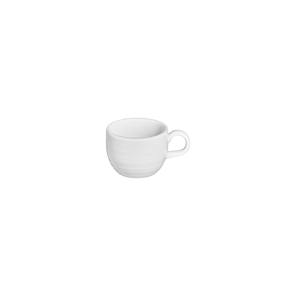 Turgla Helix White dia.3.25Inch  h:2.5Inch  7 oz. Round Warm White Vitrified Cup SKU: T-HL01CF-12