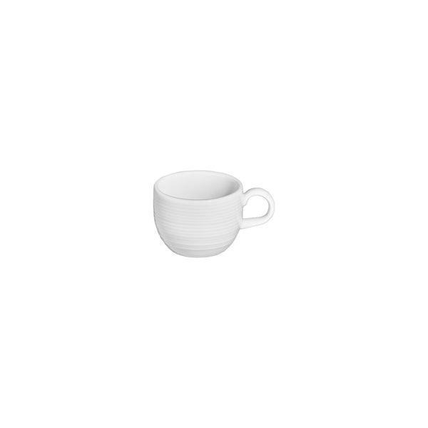 Turgla Helix White dia.3.25Inch  h:2.5Inch  7 oz. Round Warm White Vitrified Cup SKU: T-HL01CF-12