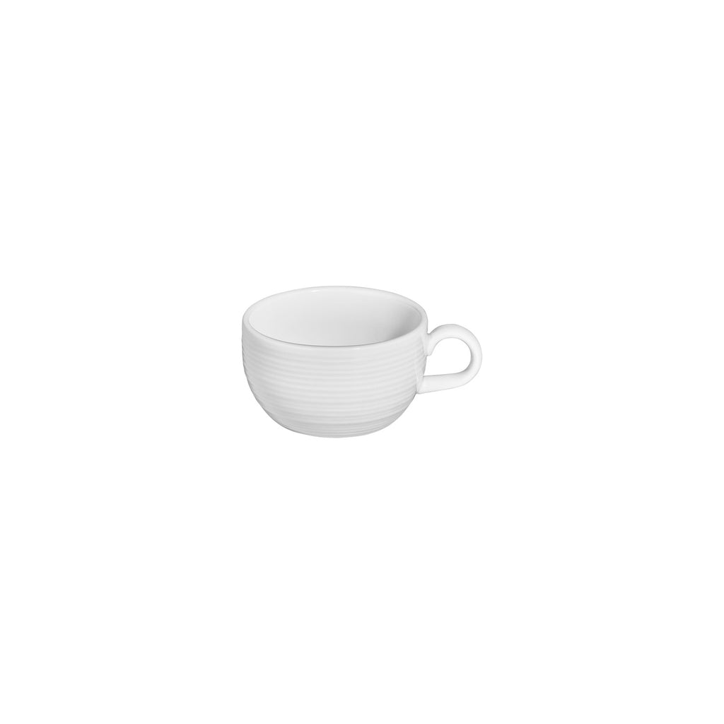 Turgla Helix White dia.4Inch  h:2.25Inch  9 oz. Round Warm White Vitrified Cup SKU: T-HL01CPF-12