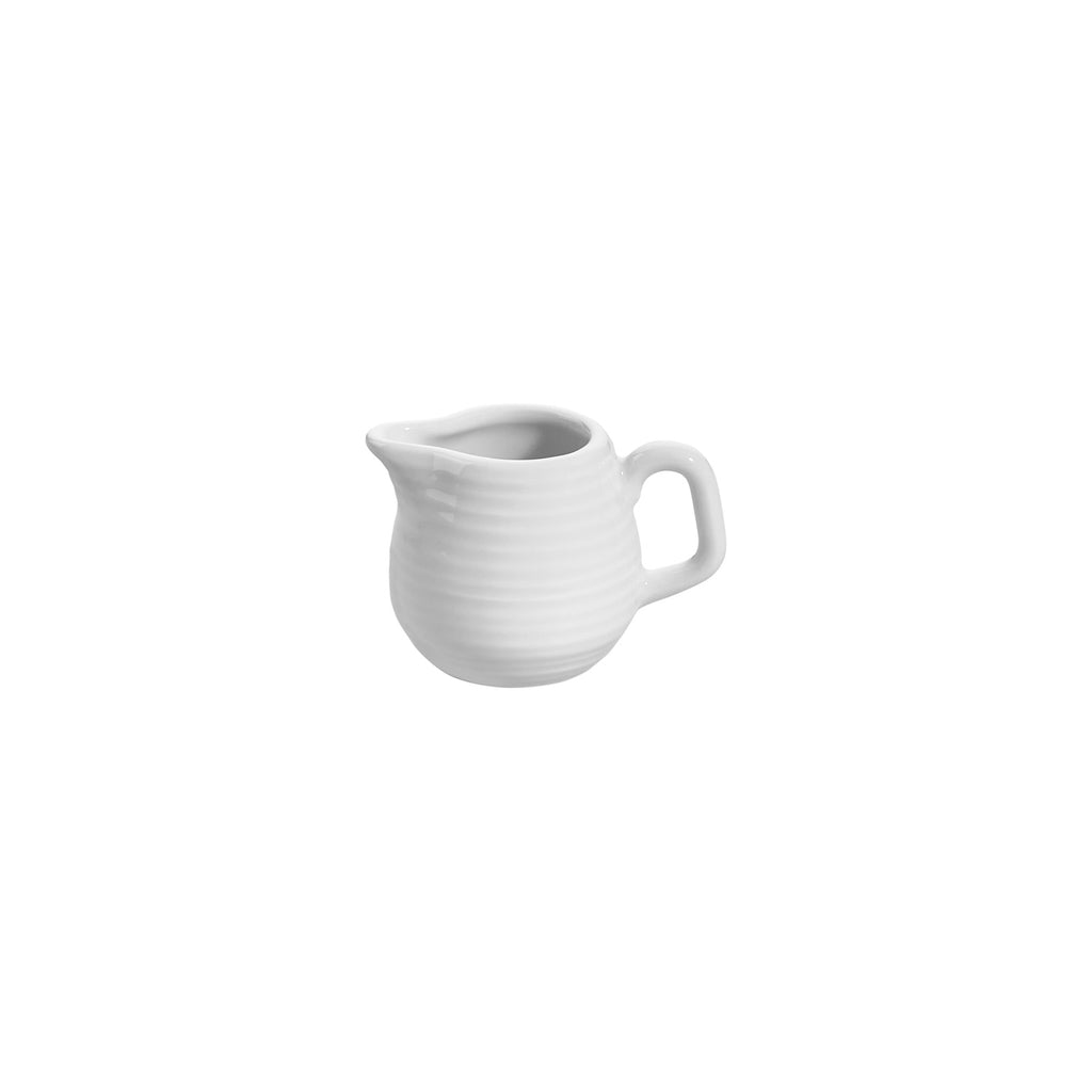 Turgla Helix White dia.3.25Inch  h:2.25Inch  3 oz. Round Warm White Vitrified Creamer SKU: T-HL01ST-12
