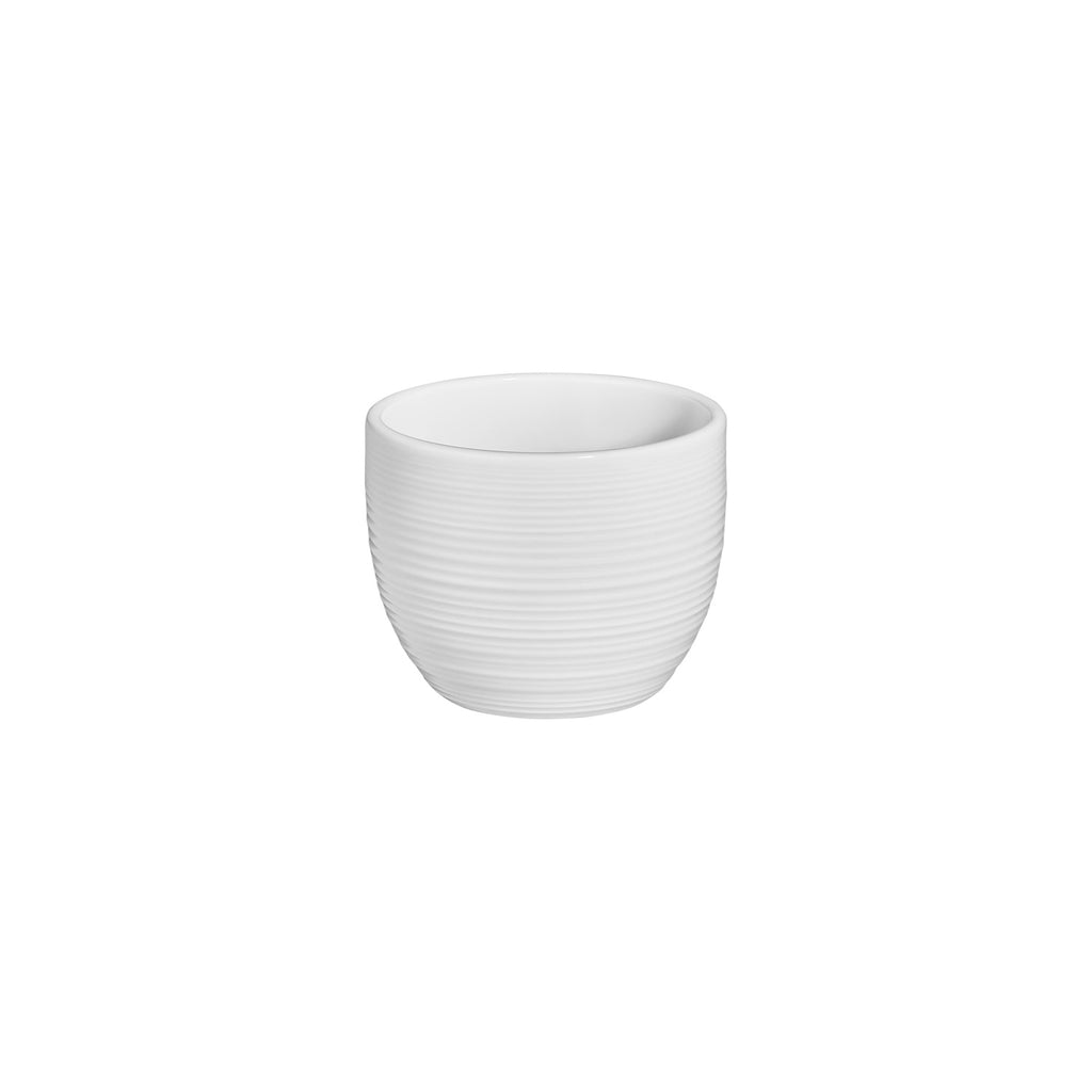 Turgla Helix White dia.3.25Inch  h:2.5Inch  7 oz. Round Warm White Vitrified Cup SKU: T-HL02CF-12