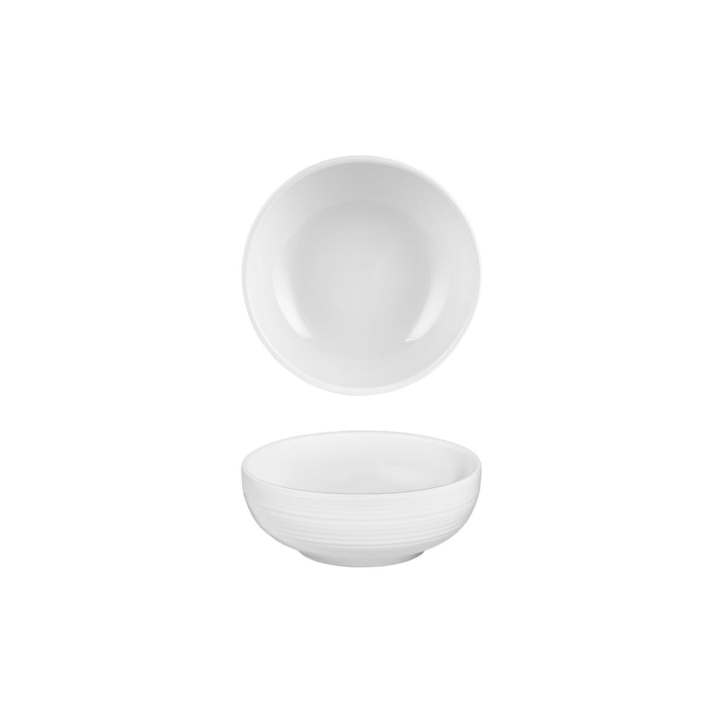Turgla Helix White dia.6.25Inch  h:2.5Inch  25 oz. Round Warm White Vitrified Bowl SKU: T-HL16KS-12