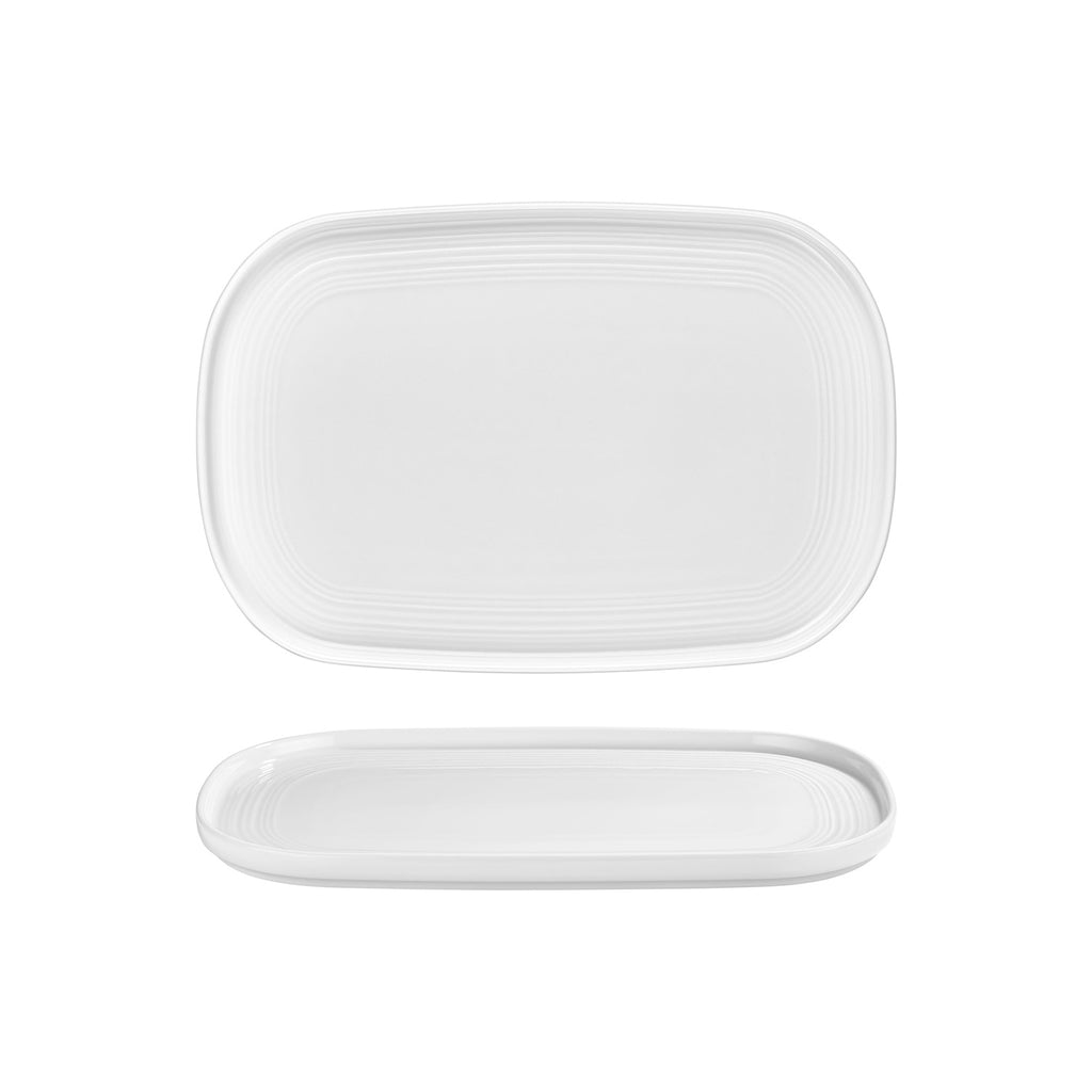 Turgla Helix White 13.5Inch  x 9Inch  x h:0.75Inch  Oval Warm White Vitrified Platter SKU: T-HL34OV-6