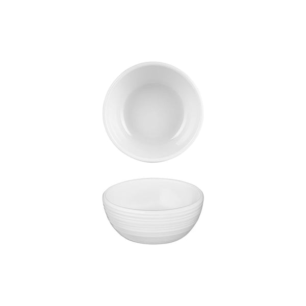 Turgla Helix White dia.3.75Inch  h:1.5Inch  5 oz. Round Warm White Vitrified Bowl SKU: T-HL95KS-24