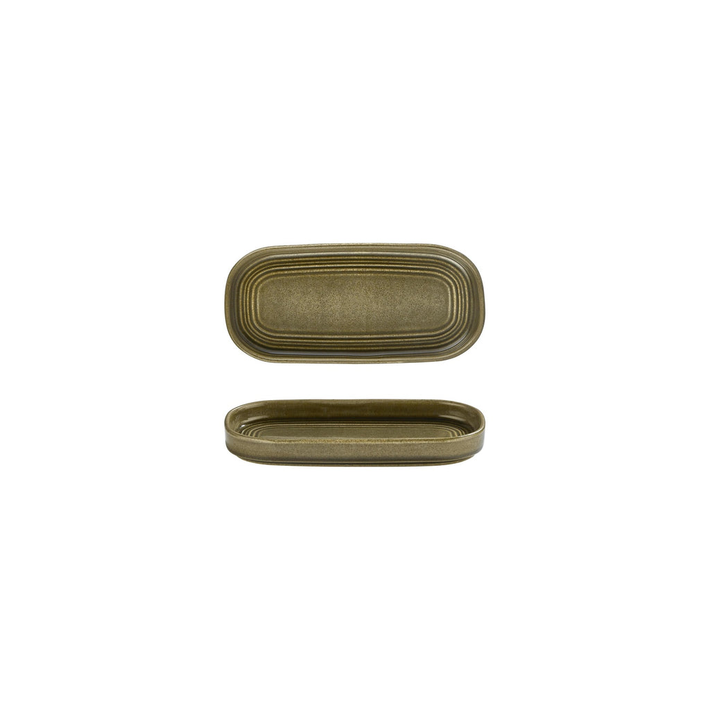 Turgla Helix Bamboo 7.75Inch  x 3.75Inch  x h:1Inch  Oval Green Vitrified Platter SKU: T-HLBB205OV-12