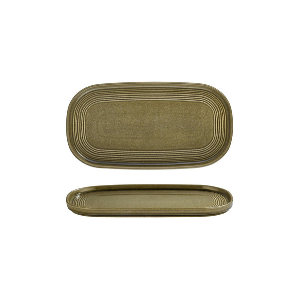 Turgla Helix Bamboo 11.75Inch  x 6.25Inch  x h:0.75Inch  Oval Green Vitrified Platter SKU: T-HLBB30OV-6