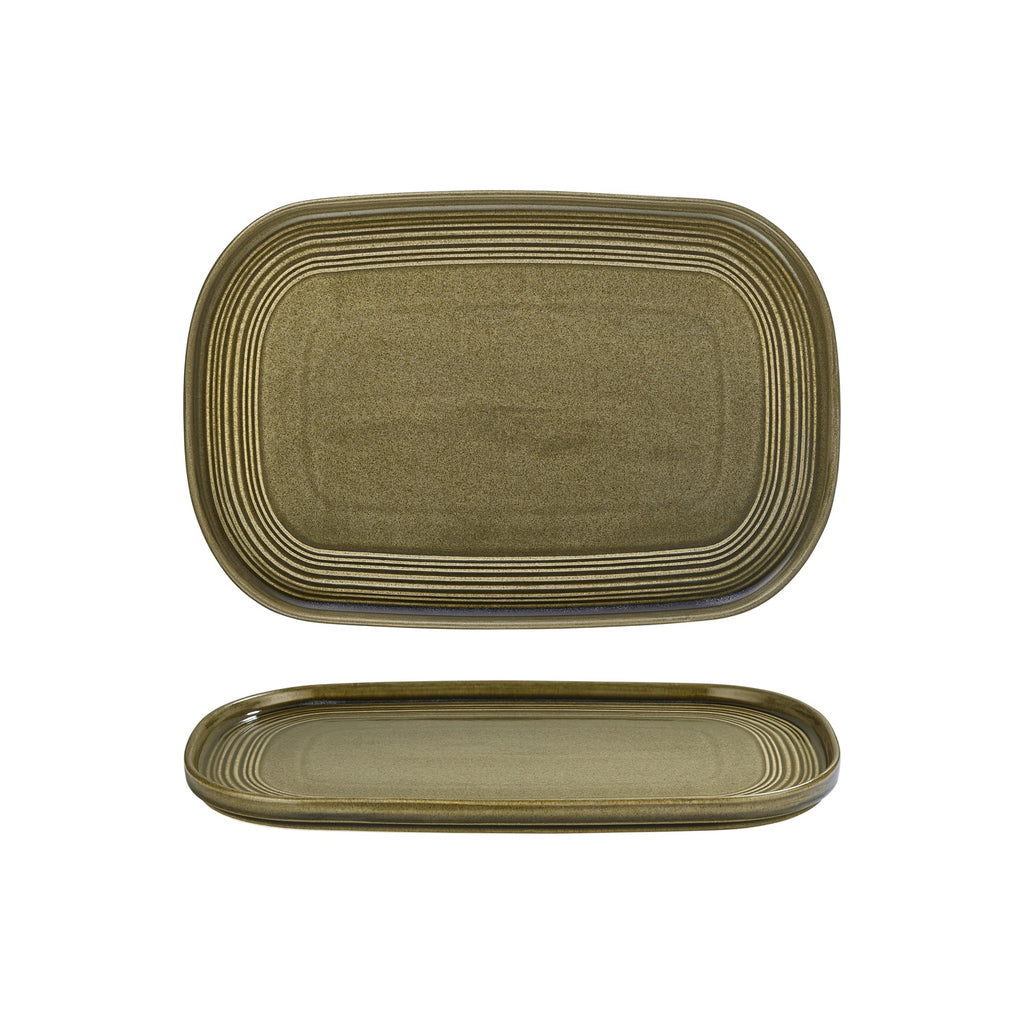 Turgla Helix Bamboo 13.5Inch  x 9Inch  x h:0.75Inch  Oval Green Vitrified Platter SKU: T-HLBB34OV-6