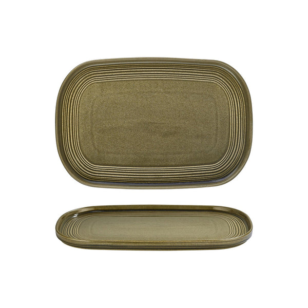 Turgla Helix Bamboo 13.5Inch  x 9Inch  x h:0.75Inch  Oval Green Vitrified Platter SKU: T-HLBB34OV-6