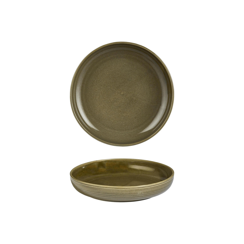 Turgla Helix Bamboo dia.9Inch  h:2Inch  42 oz. Round Green Vitrified Deep Plate SKU: T-HLBBCP23CK-6