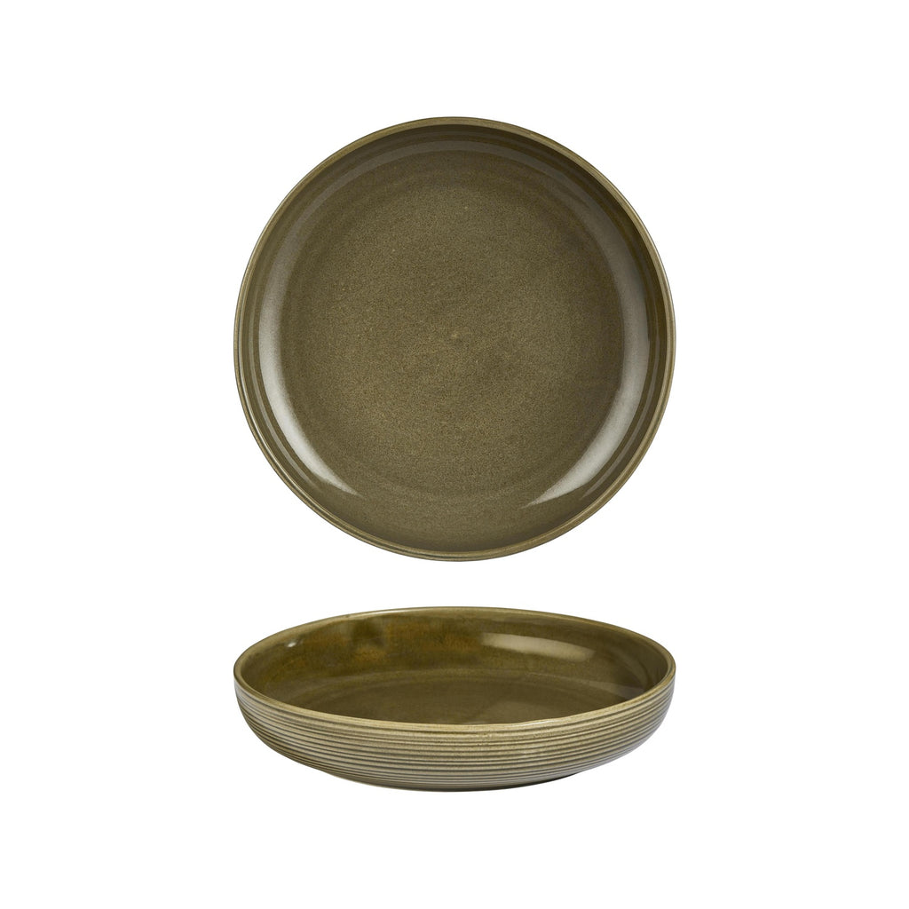 Turgla Helix Bamboo dia.10.25Inch  h:2Inch  59 oz. Round Green Vitrified Deep Plate SKU: T-HLBBCP26CK-6