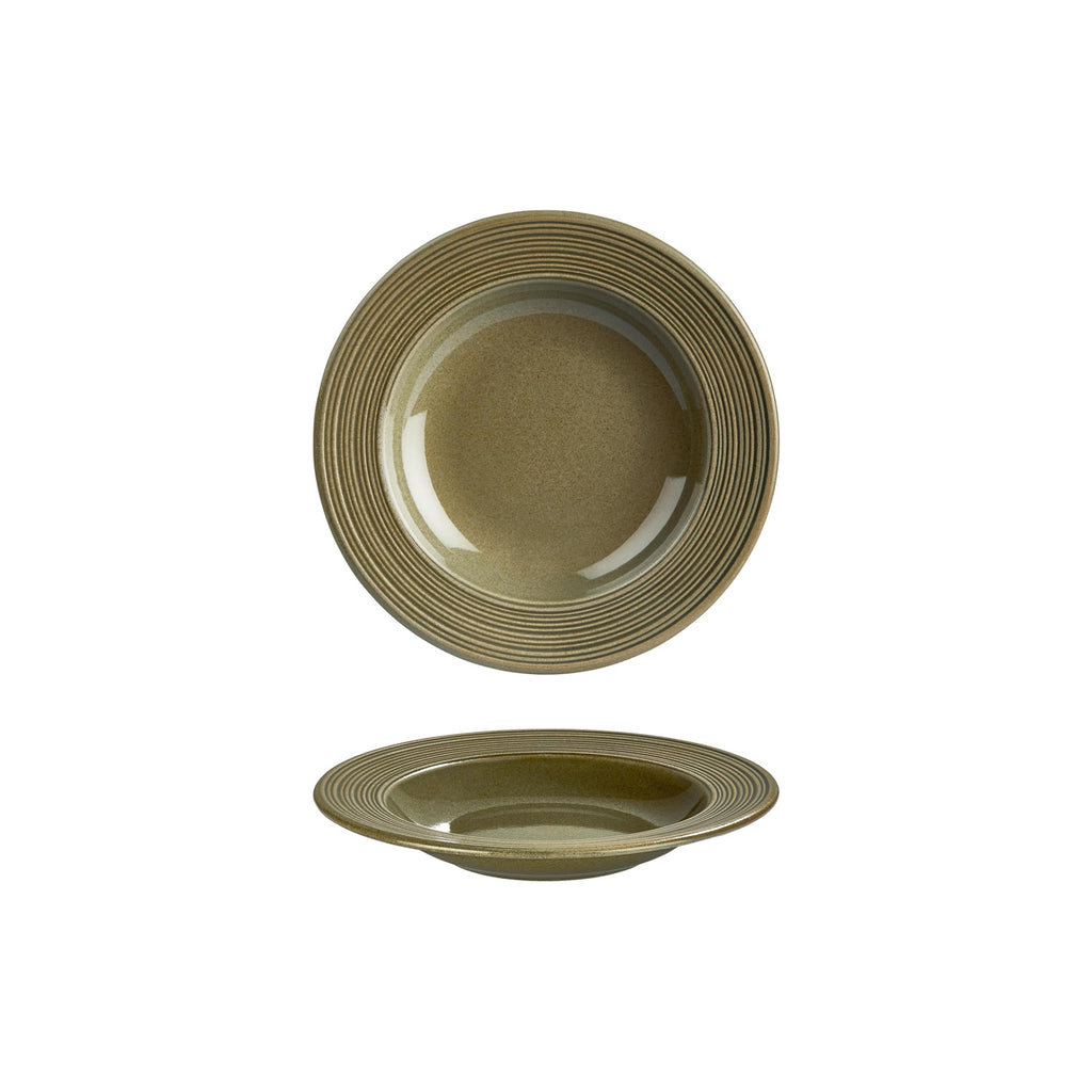 Turgla Helix Bamboo dia.9Inch  h:0Inch  10 oz. Round Green Vitrified Deep Plate SKU: T-HLBBGT23CK-12