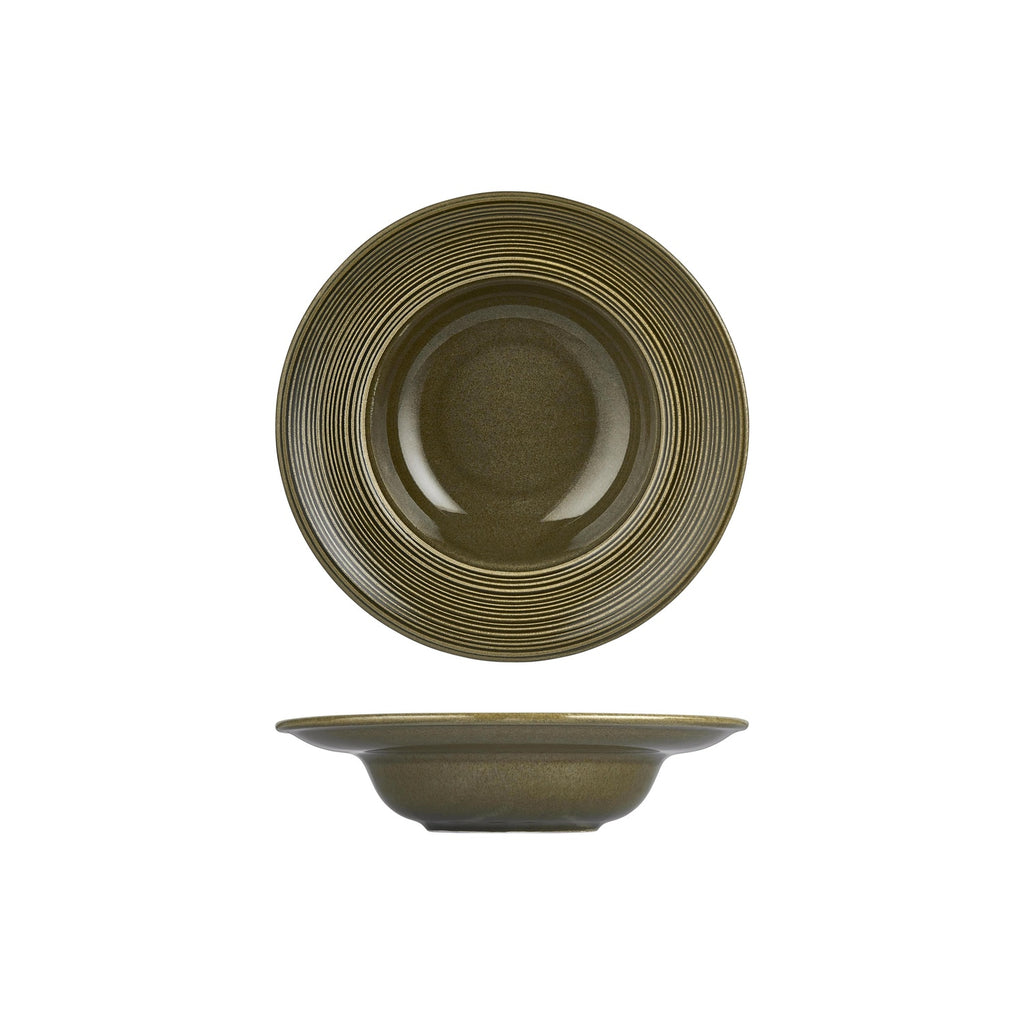 Turgla Helix Bamboo dia.9.75Inch  h:2.25Inch  14 oz. Round Green Vitrified Deep Plate SKU: T-HLBBZT25CK-6