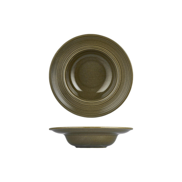 Turgla Helix Bamboo dia.9.75Inch  h:2.25Inch  14 oz. Round Green Vitrified Deep Plate SKU: T-HLBBZT25CK-6