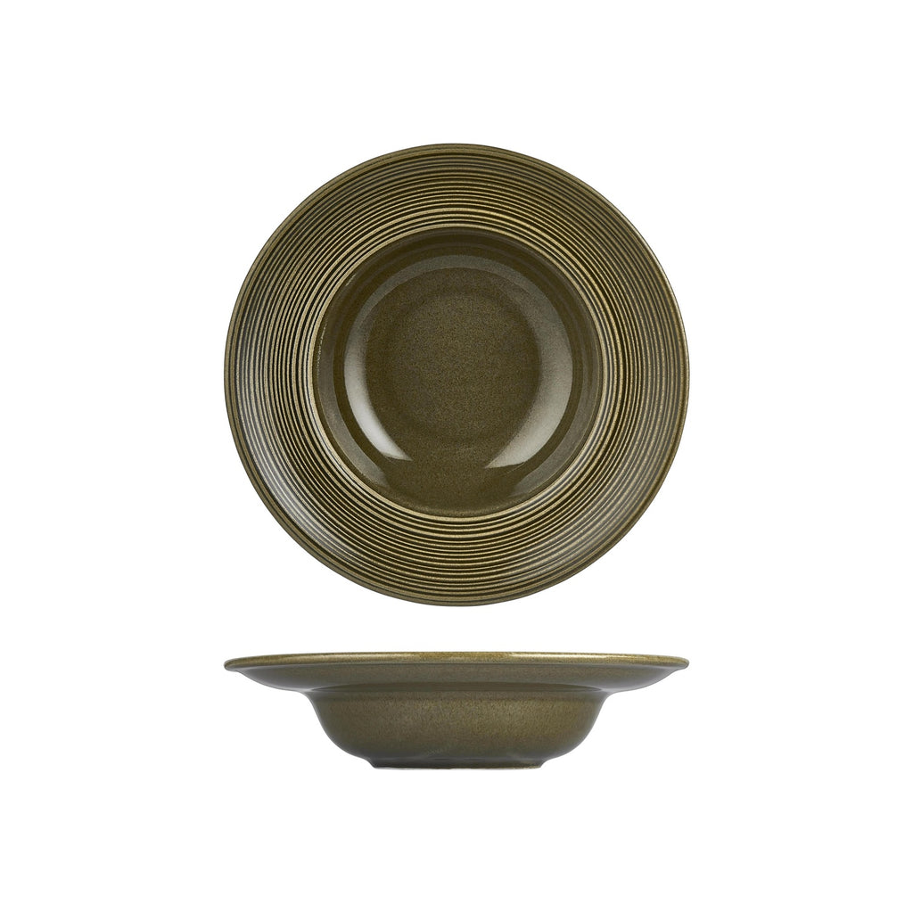 Turgla Helix Bamboo dia.10.75Inch  h:2.5Inch  17 oz. Round Green Vitrified Deep Plate SKU: T-HLBBZT27CK-6