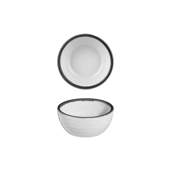 Turgla Helix Black dia.3.75Inch  h:1.5Inch  5 oz. Round Black Vitrified Bowl SKU: T-HLBLA95KS-24